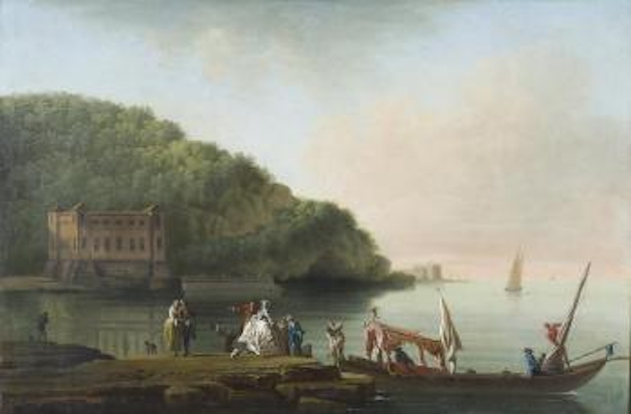 Paesaggio idealizzato (Posillipo) con gondola napoletana by Neapolitan School