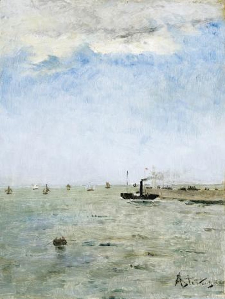Marine met blauwe lucht by Alfred Stevens
