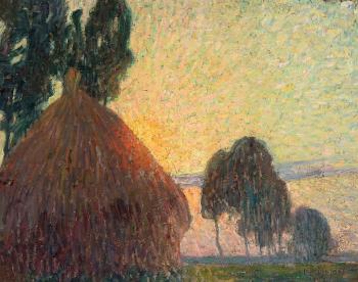 Hooimijt bij zonsondergang by Leon de Smet