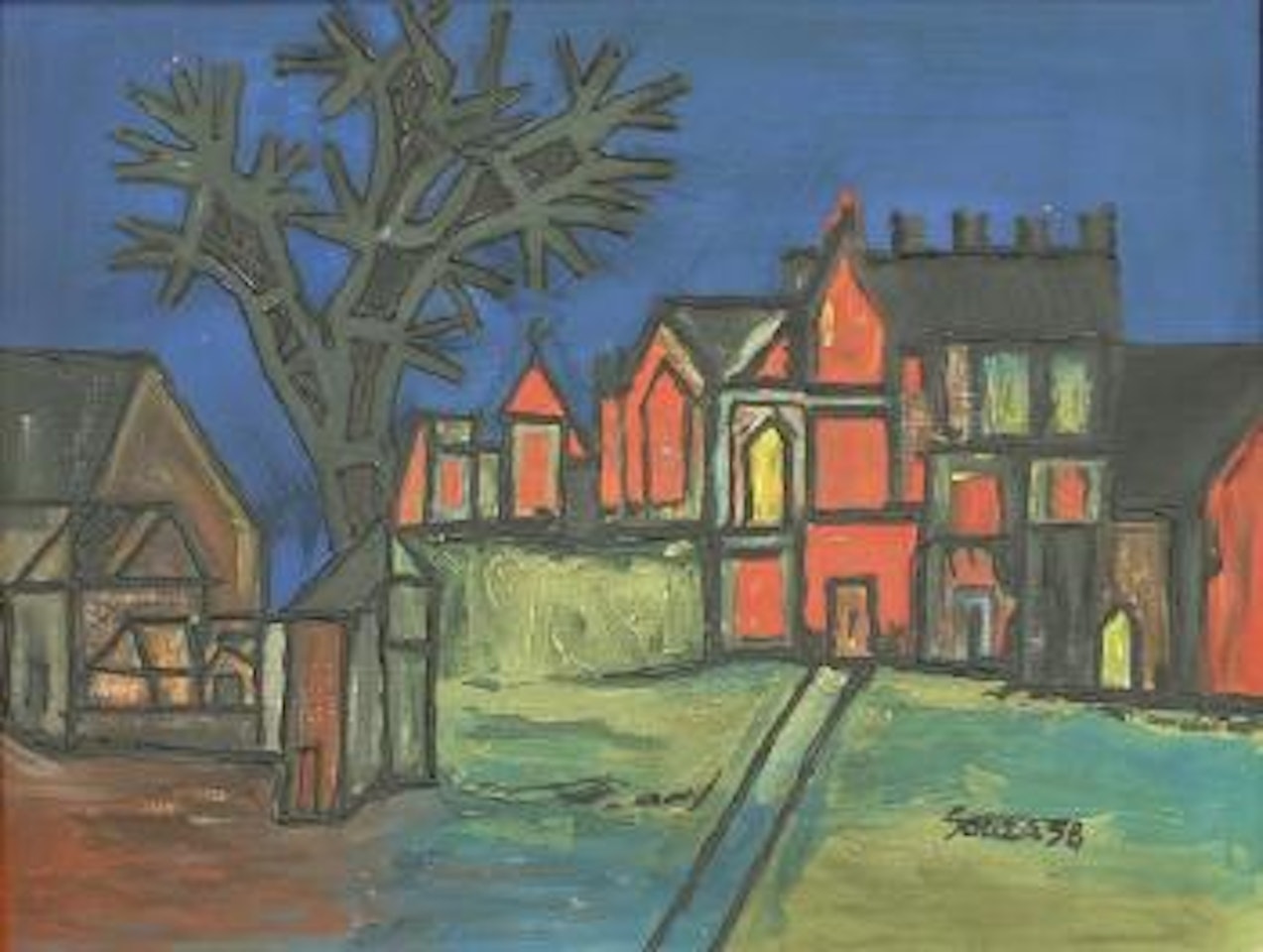 Untitled (House and church in landscape) by Francis Newton Souza