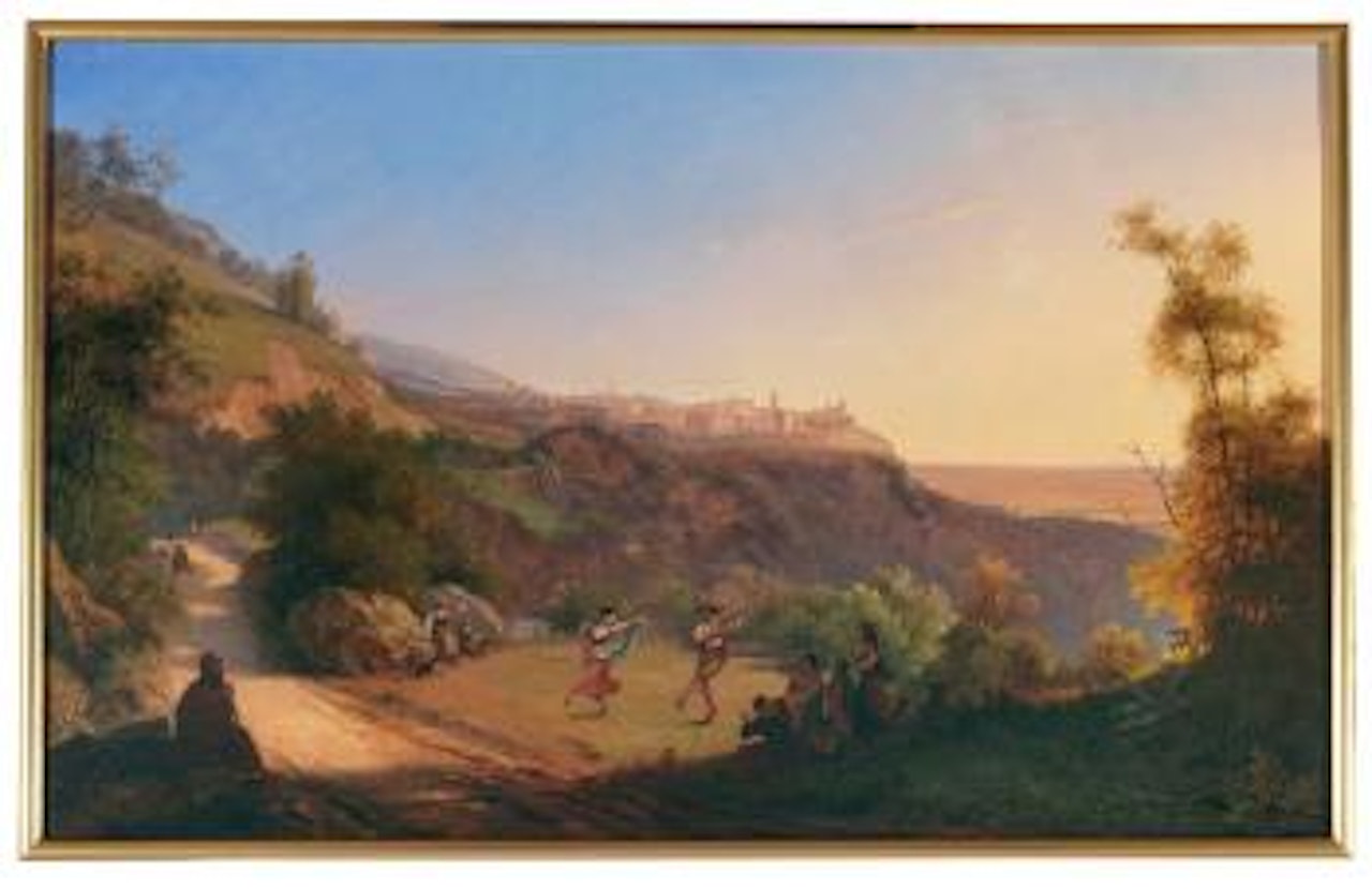 Paesaggio con figure in festa sullo sfondo veduta di Tivoli by Italian School