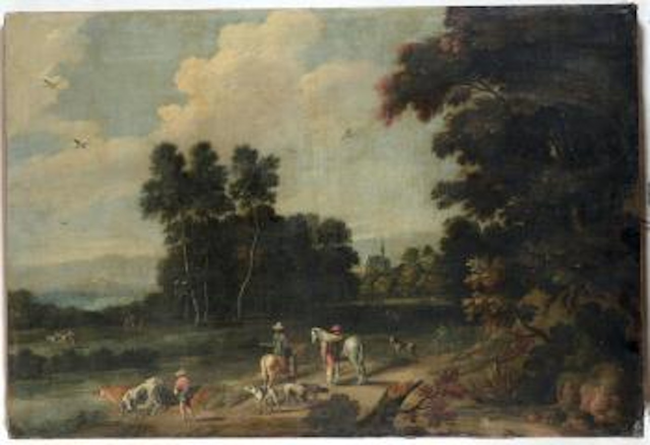 Coppia di paesaggi con figure by Cornelis de Wael