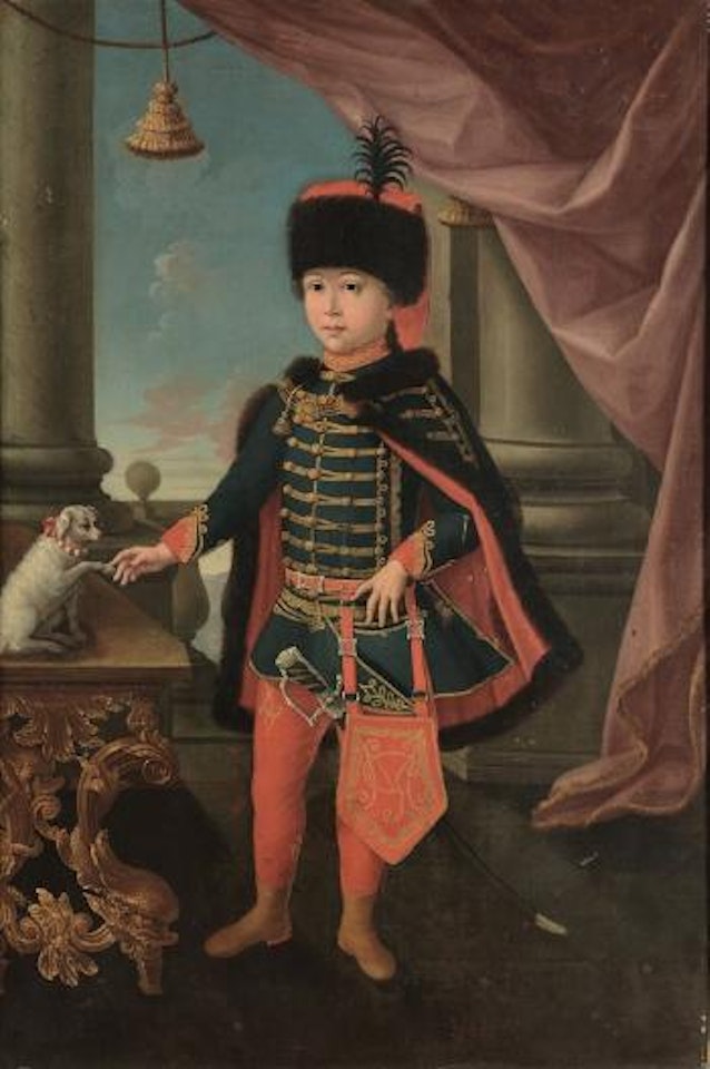 Fanciullo in uniforme con cagnolino by Italian School