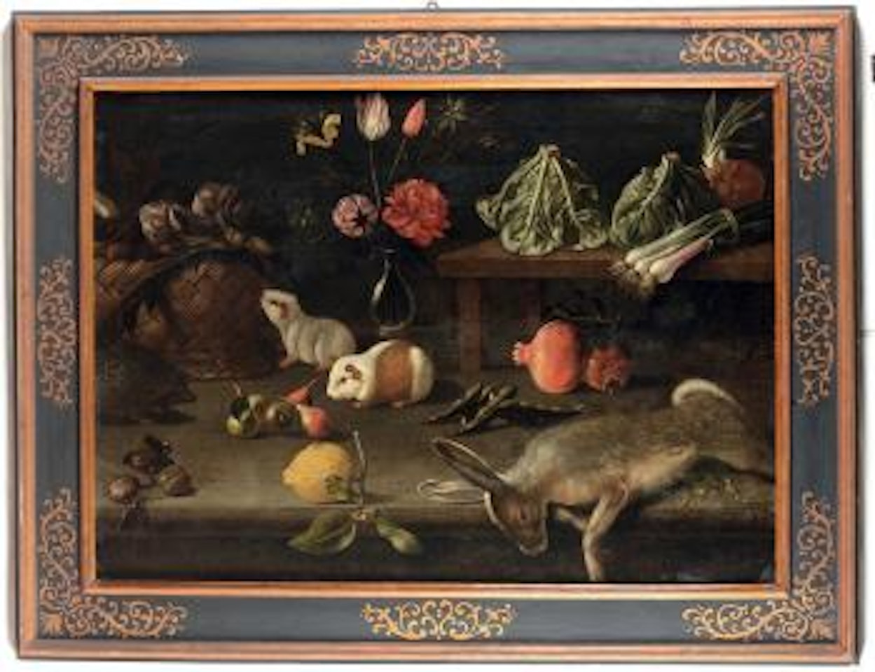 Natura morta con frutta, fiori e animali by Roman School