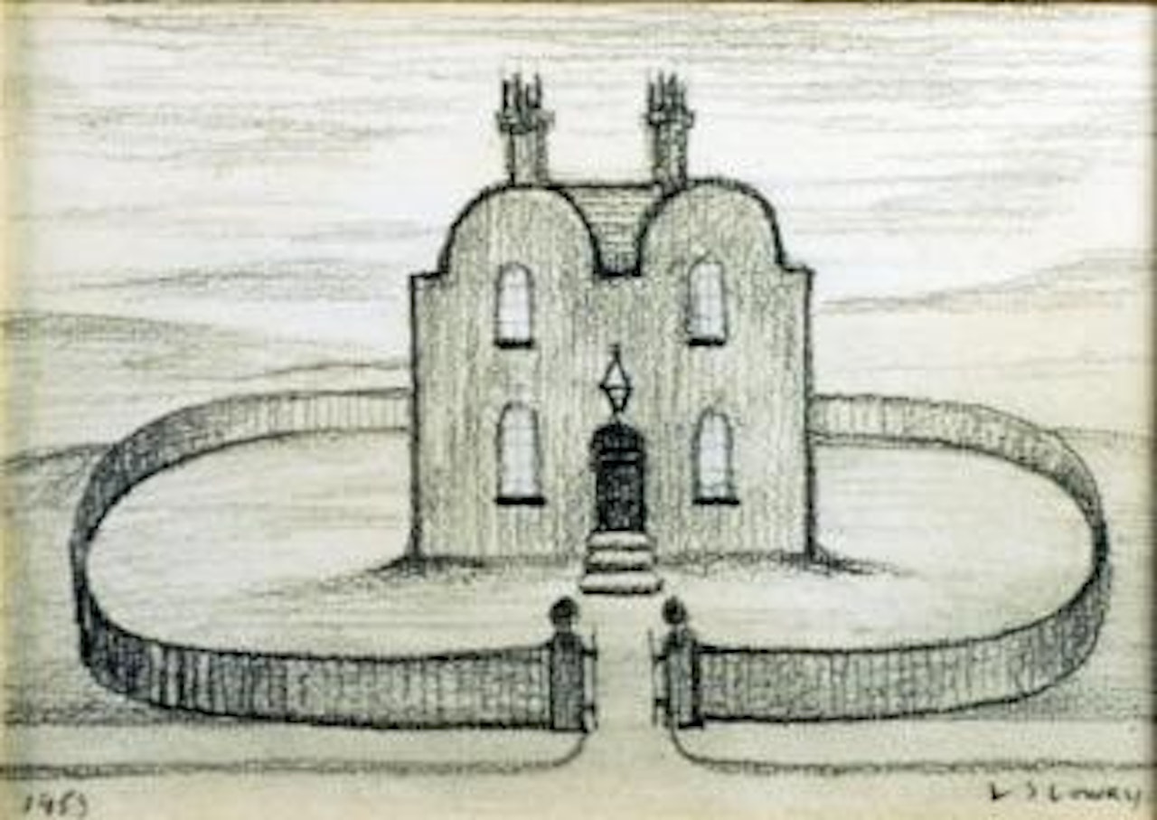 Detached house in a landscape by Laurence Stephen Lowry