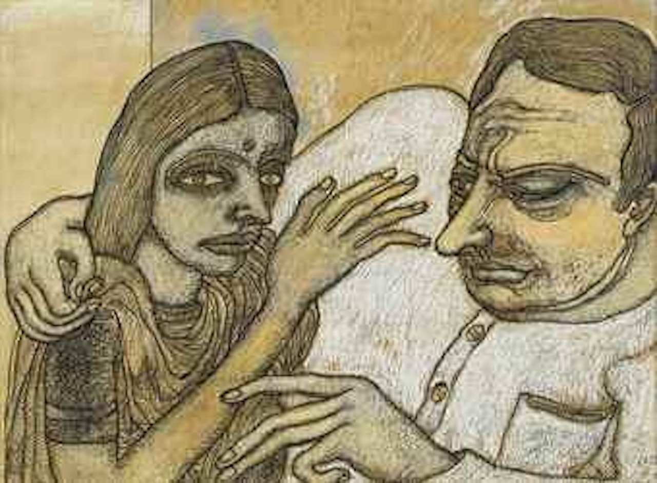 Man and woman (with yellow and grey) by Jogen Chowdhury
