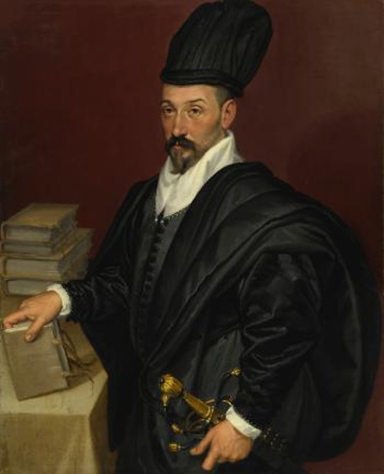 Portrait of Lope Varona Di Villanahue of Burgos, half length with a book in his right hand by Bartolomeo Passarotti