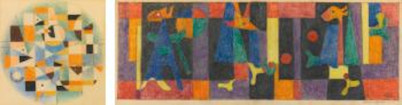 Composition No 5 and three figures by Carlos Mérida