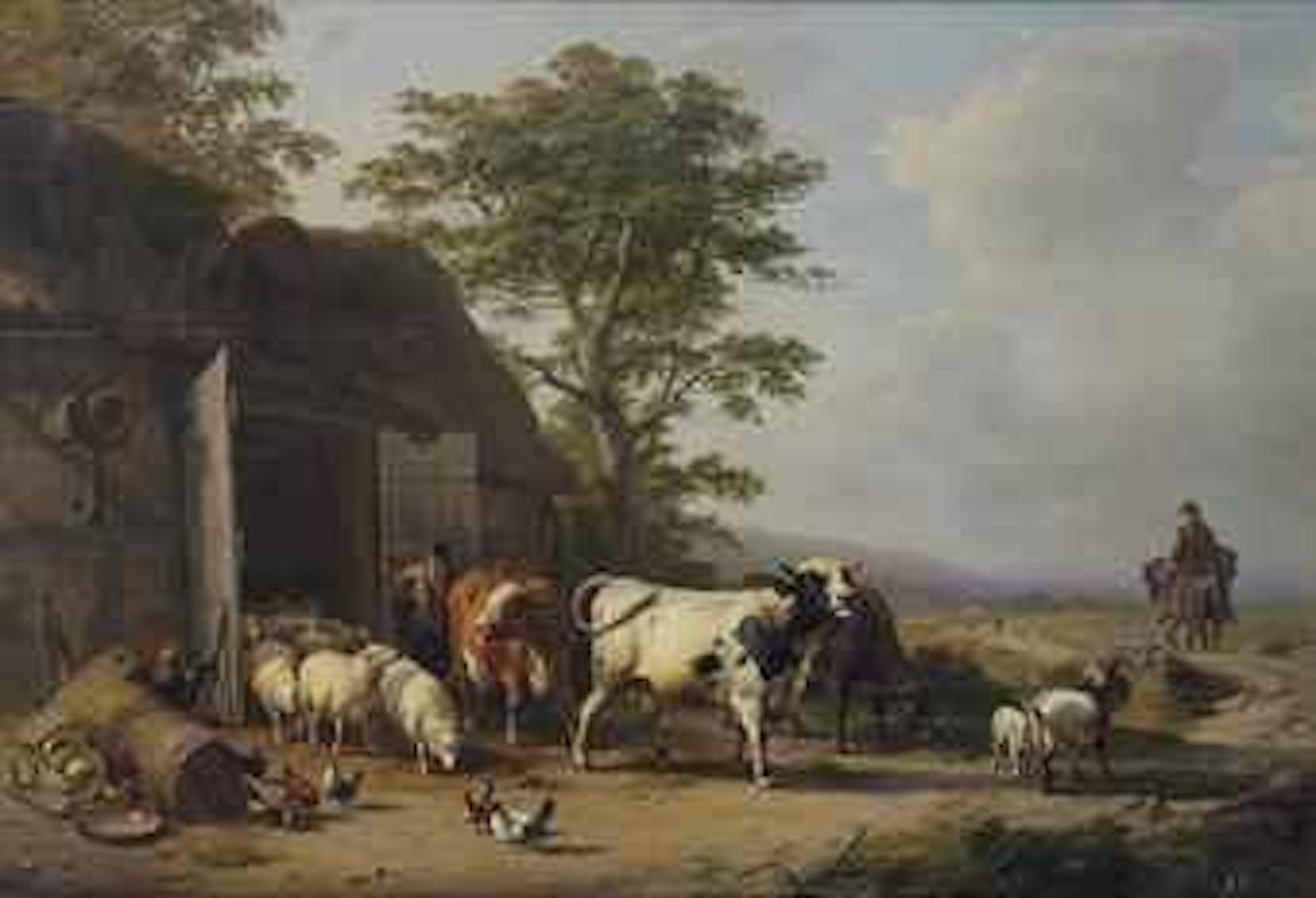 Early morning at the stable by Eugène Joseph Verboeckhoven