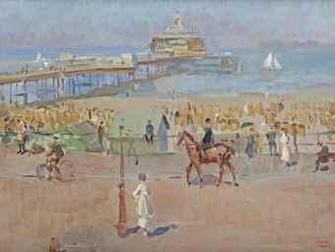 A view of the Scheveningen boulevard with the Wandelhoofd Wilhelmina in the distance by Isaac Israels