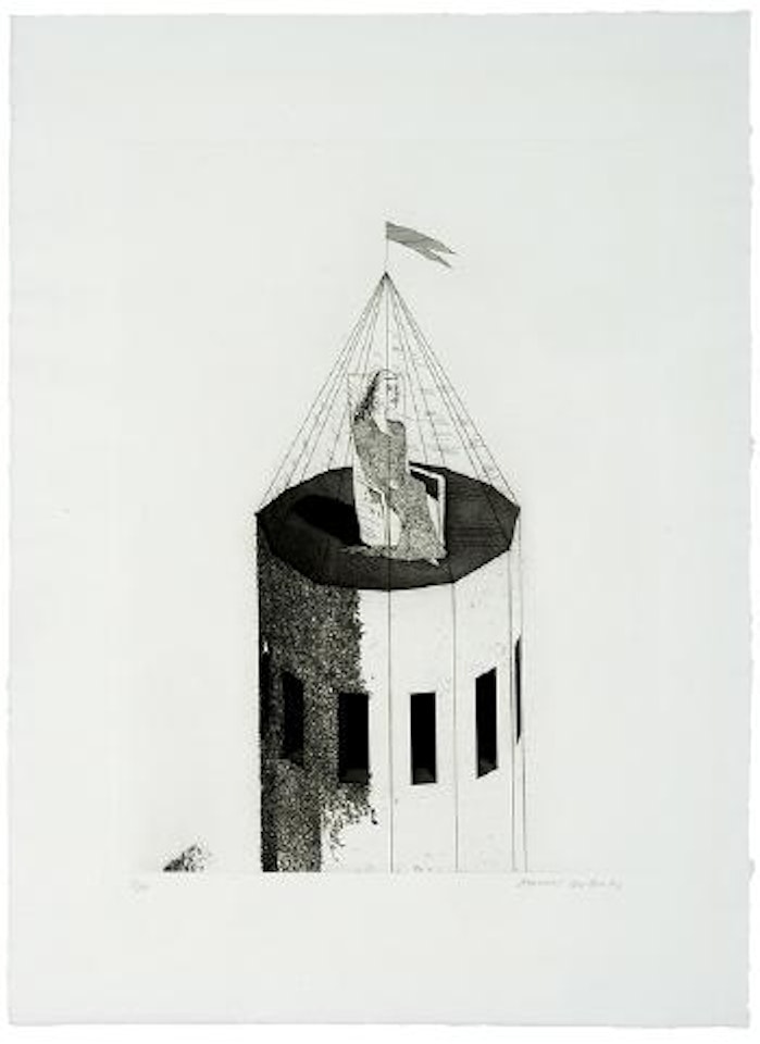 The Princess in her Tower (pl. 2 from Illustrations for Six Fairy Tales from the Brothers Grimm) by David Hockney