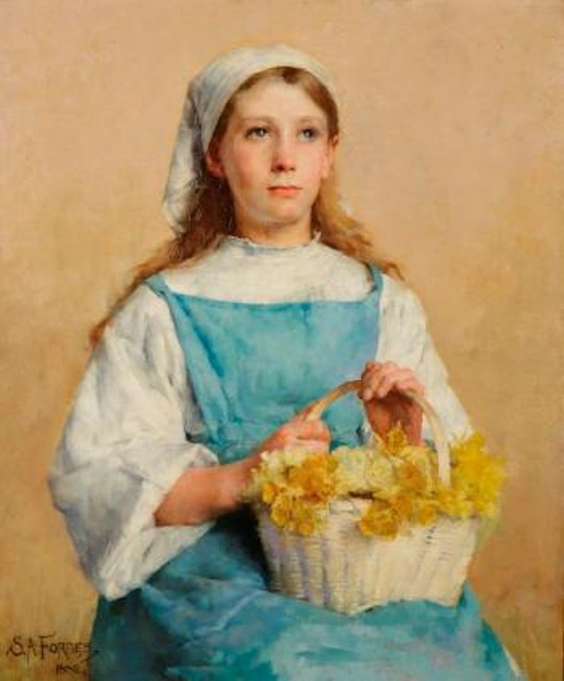 Young Breton Girl with a basket of daffodils by Stanhope Alexander Forbes