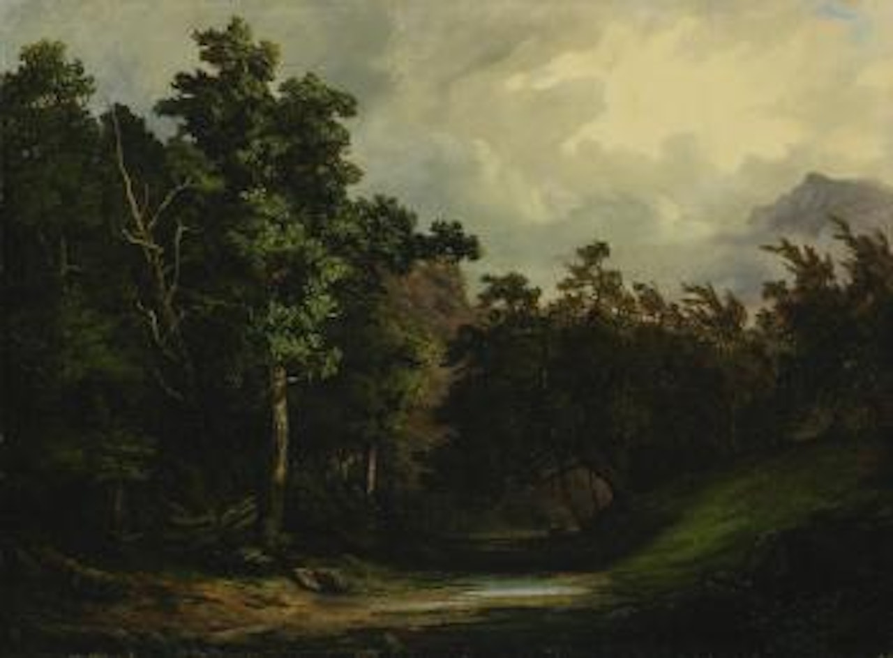 Intérieur De Forêt Avec Deux Cerfs by Alexandre Calame