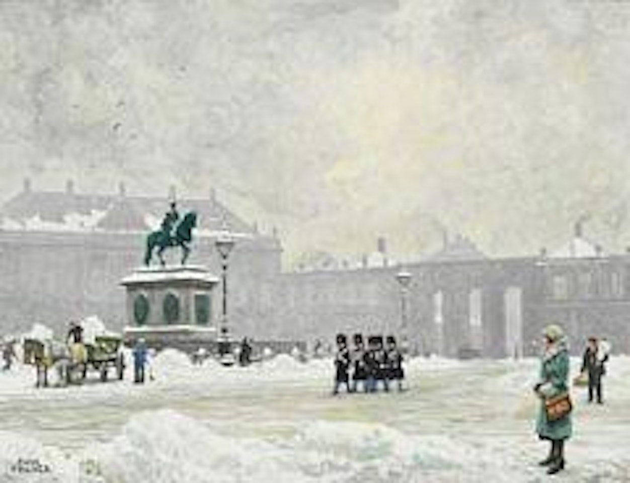 Afløsning paa Amalienborg.  Vinter.  Winterday with changing of the guard at Amalienborg Palace, Copenhagen by Paul Fischer