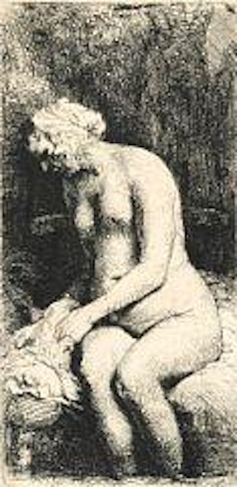 Woman bathing her feet at a brook by Attributed to Rembrandt Harmensz van Rijn