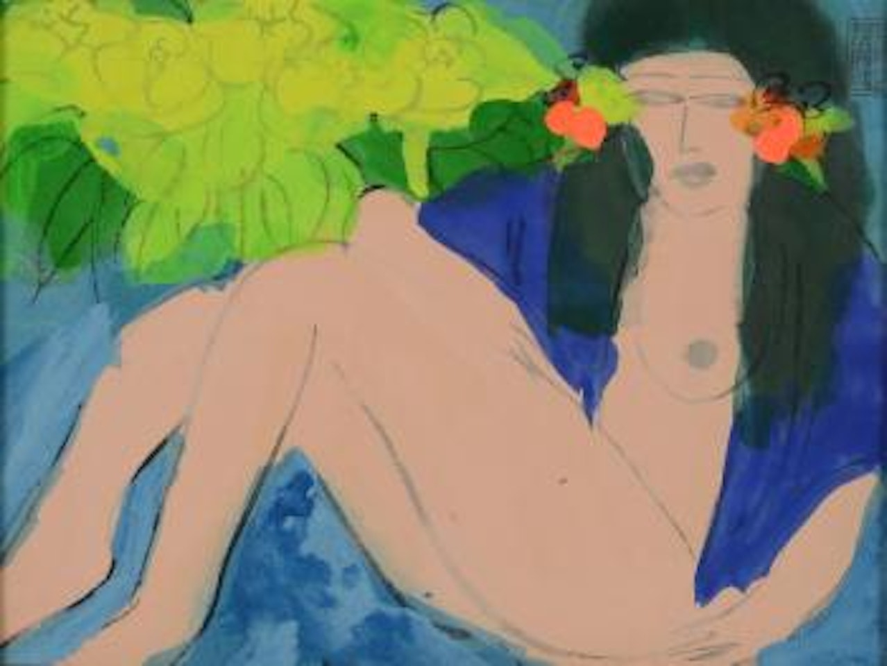 Woman with Flowers by Walasse Ting