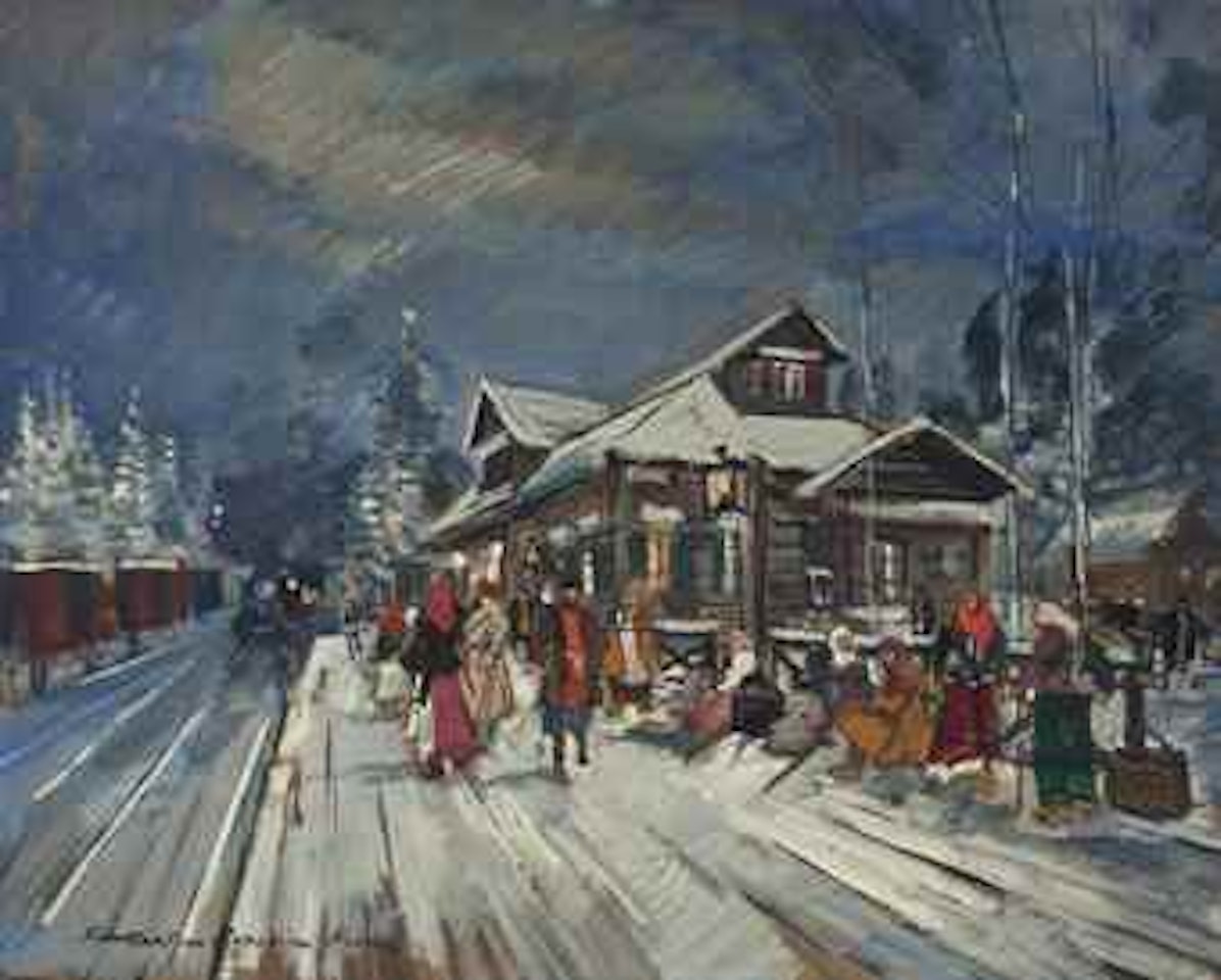 A village in winter by Konstantin Alekseevich Korovin