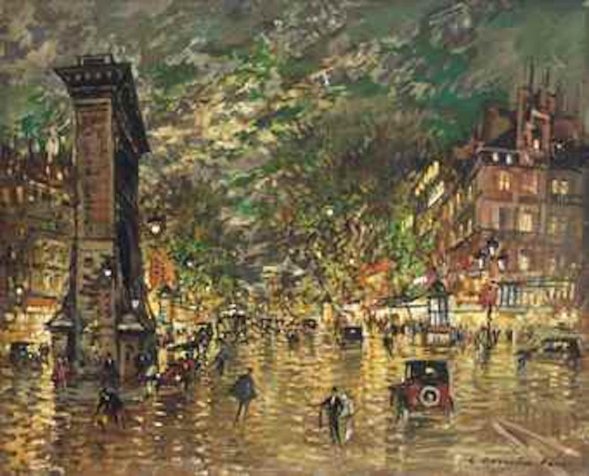Porte St Denis, Paris la nuit by Konstantin Alekseevich Korovin