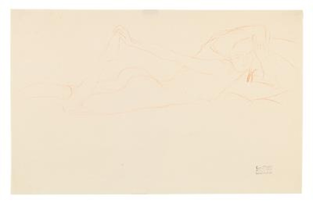 Reclining nude, holding up her right foot by Gustav Klimt