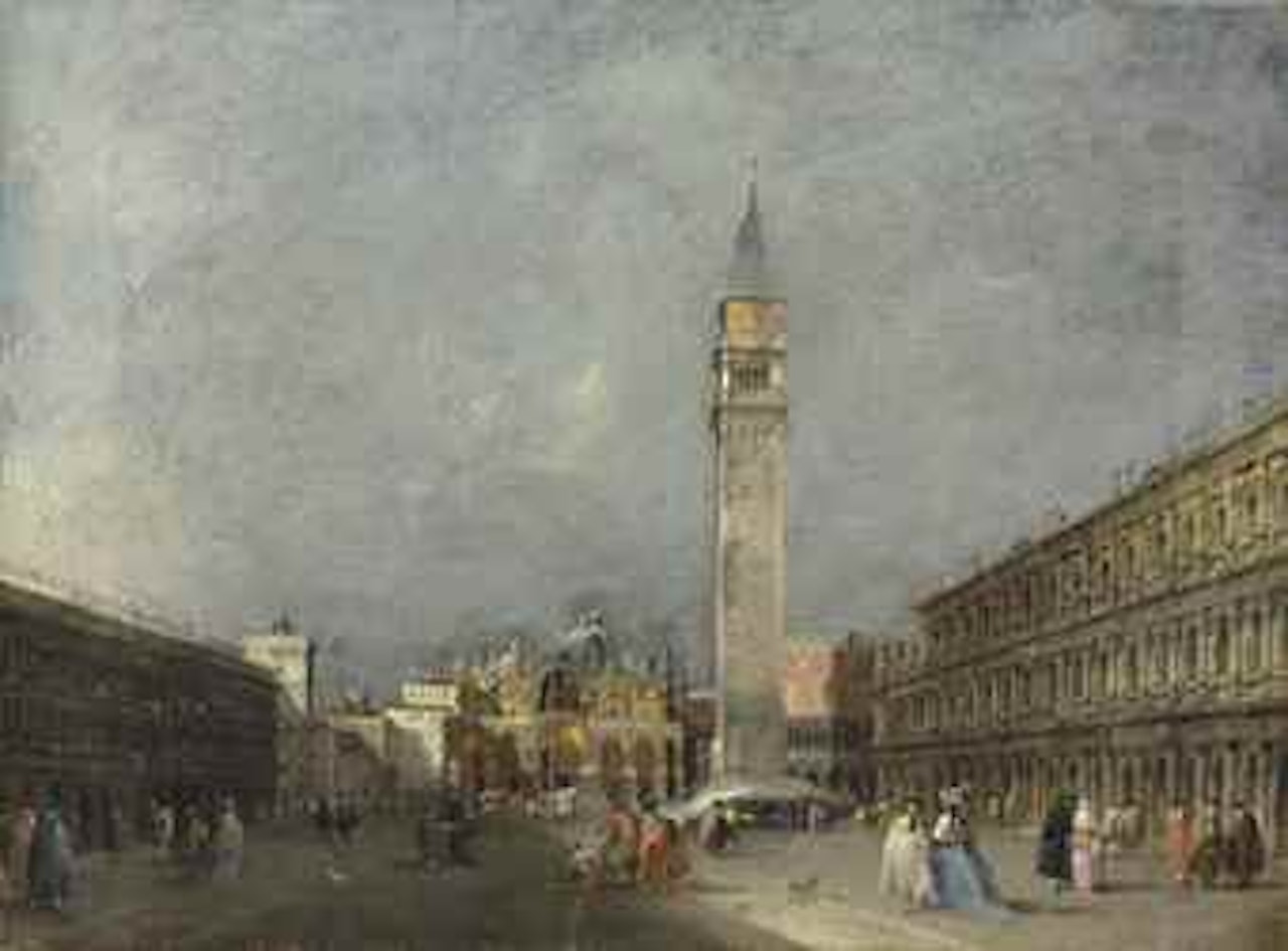 Piazza San Marco, Venice, with the Basilica and the Campanile, with figures in carnival costume by Francesco Guardi