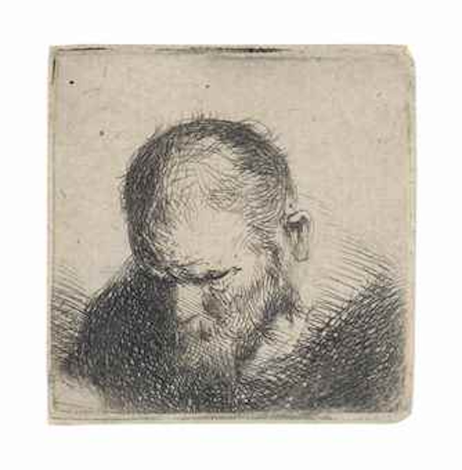 Old bearded Man looking down by Attributed to Rembrandt Harmensz van Rijn
