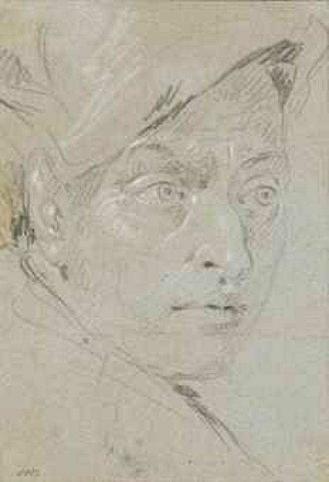 Head of the artist, bust-length, in a cap, looking towards the right by Giovanni Battista Tiepolo