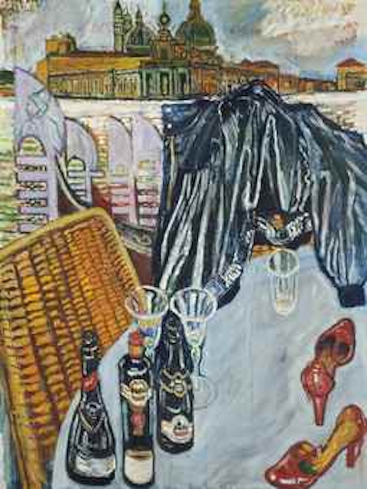 Drinks beside the canal by John Bratby