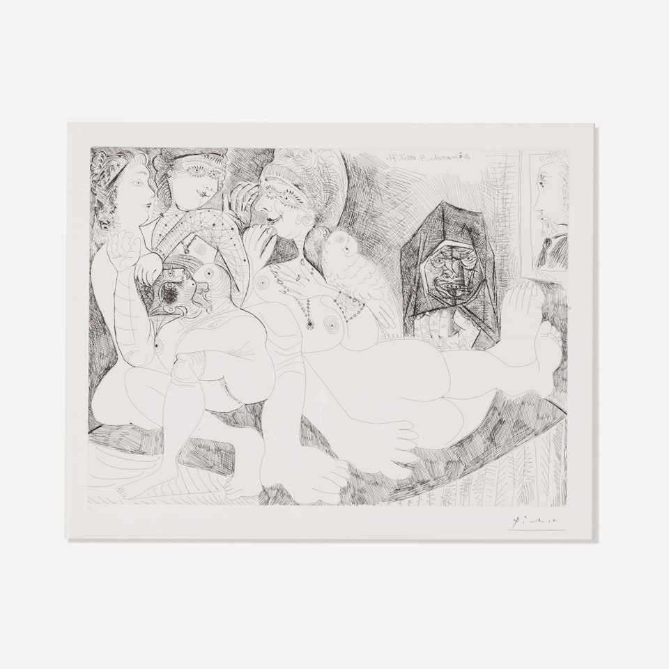 Maison close. Bavardages, avec perroquet, C�lestine, et le portait de Degas, (plate 109 from Series 156) by Pablo Picasso