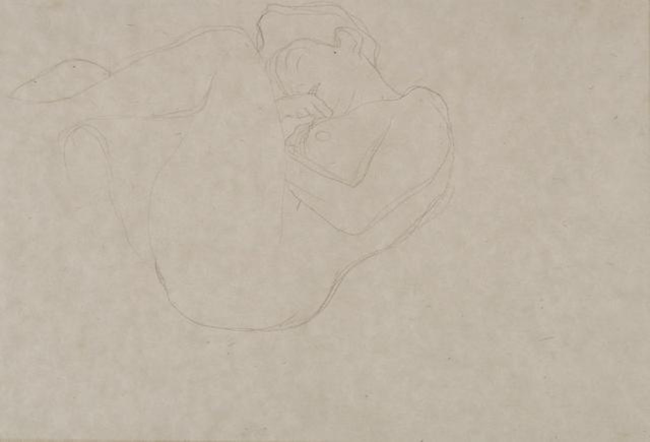Zur�ckgelehnt liegender Frauenakt nach links by Gustav Klimt