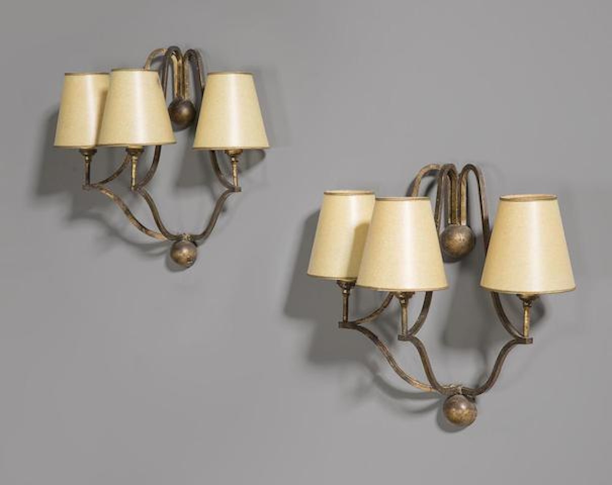 Pair of Corbeille three light sconces by Jean Royere