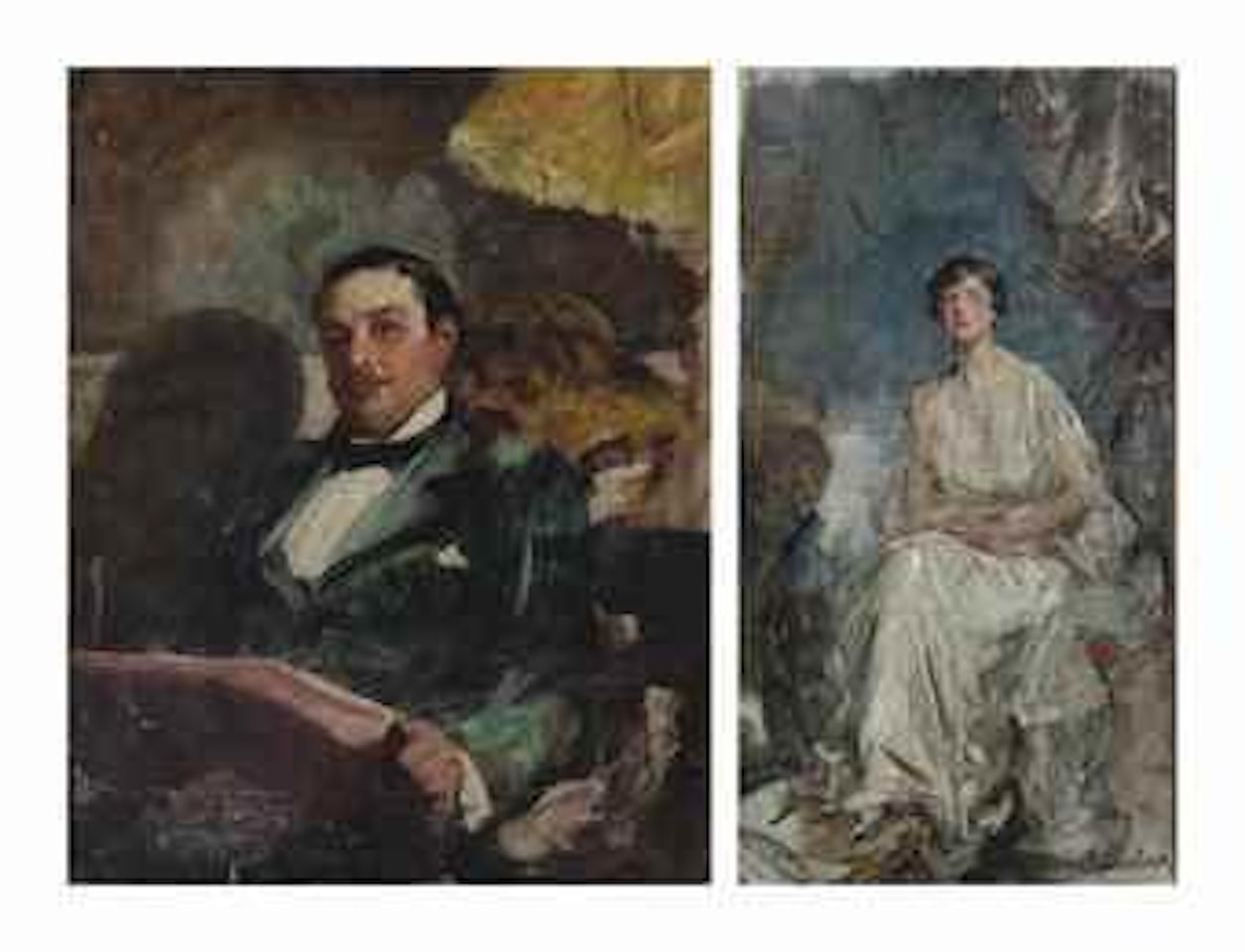 An evening read; and Study of a seated lady in a white dress by James Jebusa Shannon