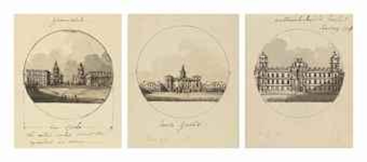 Three views of London including: Parade Front of Horse Guards; Greenwich Hospital; and Northumberland House for Charles Taylor by Thomas Girtin