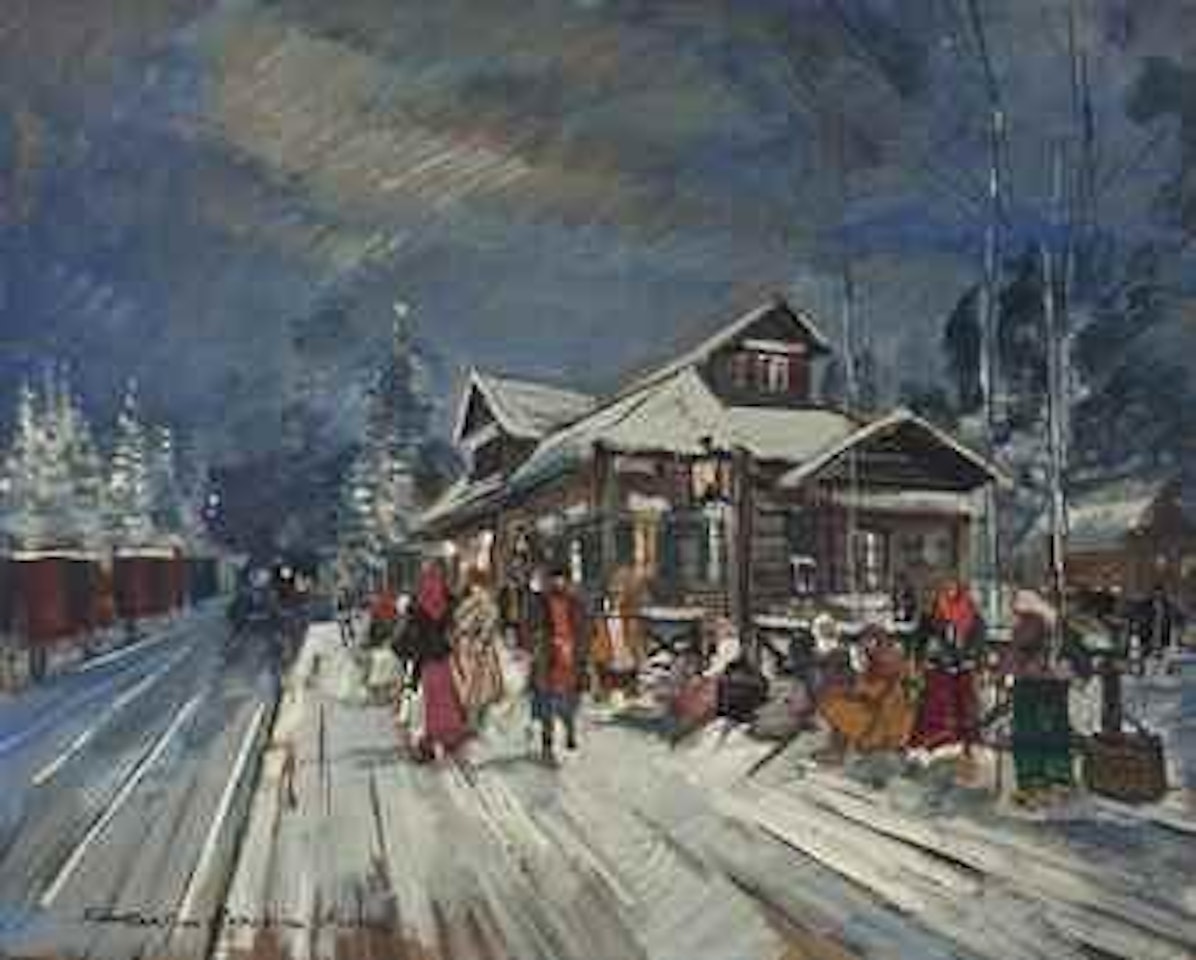 A village in winter by Konstantin Alekseevich Korovin