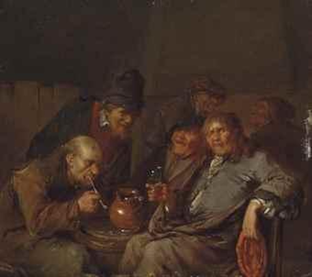 Peasants drinking and smoking in an interior by Egbert van Heemskerk III