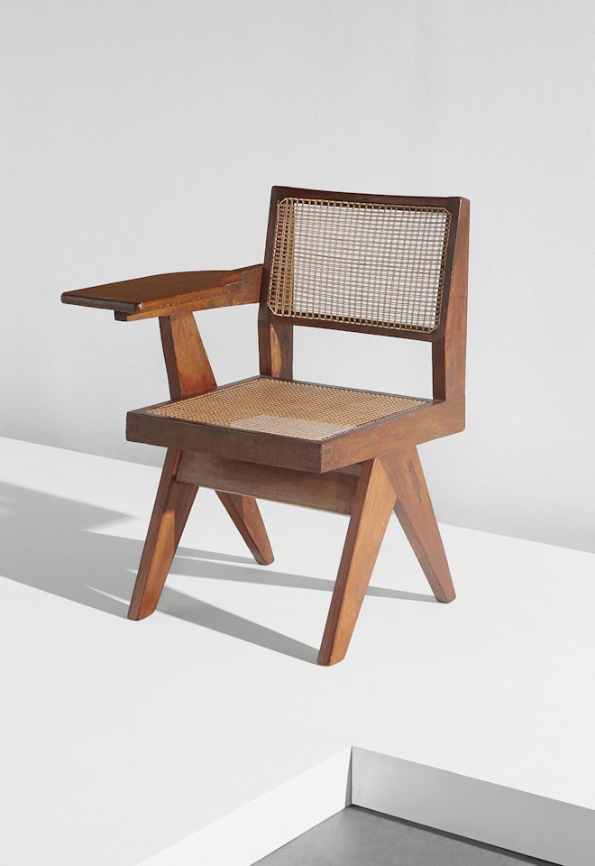 Writing chair, model no. PJ-SI-26-E, designed for the science department and administrative offices, Punjab University, Chandigarh by Pierre Jeanneret
