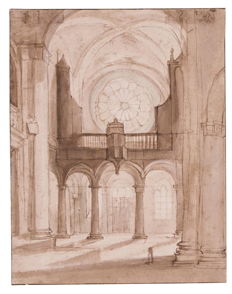 Church interior, Looking West by Attributed to Rembrandt Harmensz van Rijn