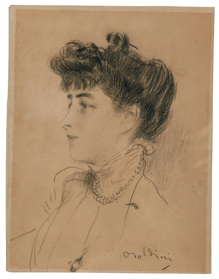 Portrait of an Elegant Young Lady with A Pearl Necklace by Giovanni Boldini