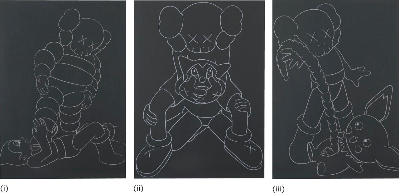 I Chum Vs Astroboy; II Companion Vs Astroboy; III Companion Vs Pikachu (Three Works) by Kaws