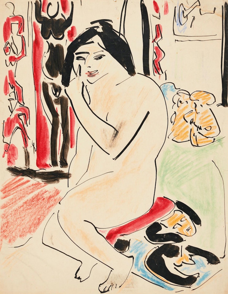 M�dchen Sitzend Auf Einem Afrikanischen Schemel (Girl Seated on an African Stool) by Ernst Ludwig Kirchner