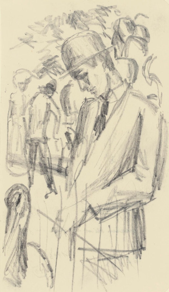 Mann Beim Kranich Im Zoo (Man with a Crane in the Zoo) by August Macke