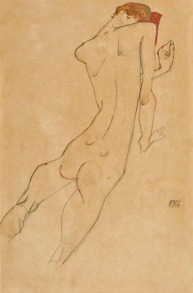 Weiblicher R�ckenakt (Female Nude, Back View) - Recto; Sitzender Weiblicher Akt (Seated Female Nude) - Verso by Egon Schiele