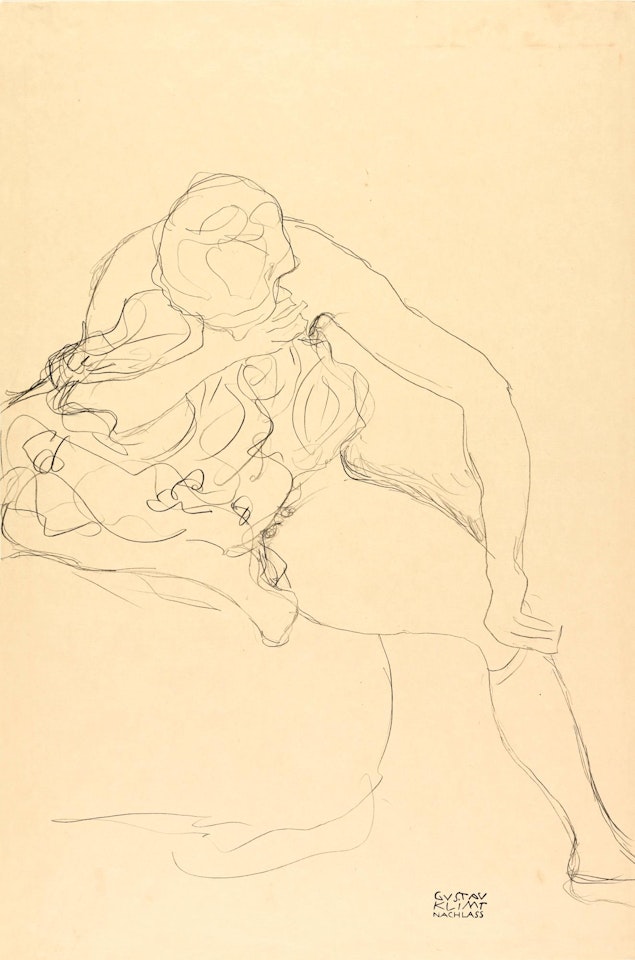 Sitzender Weiblicher Akt Auf Bett (Female Nude Sitting on Bed) by Gustav Klimt