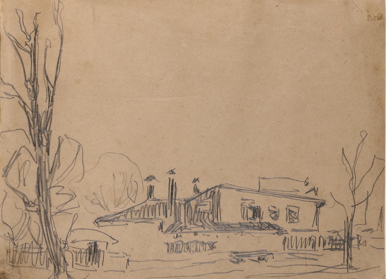 Partie Bei Dresden (Area Near Dresden) - Recto; Akt Mit Halskette Auf Einem Sofa Liegend (Nude with Necklace Reclining on A Sofa) - Verso by Ernst Ludwig Kirchner