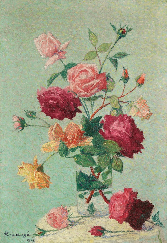 Bouquet De Roses Dans Un Vase Transparent by Achille Laugé