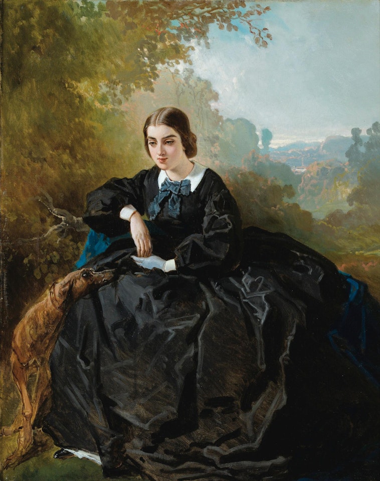 Jeune femme en noir, songeuse by Alfred de Dreux