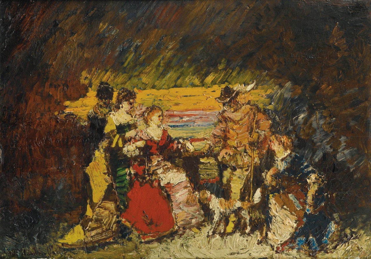 Personnages dans un parc by Adolphe Monticelli