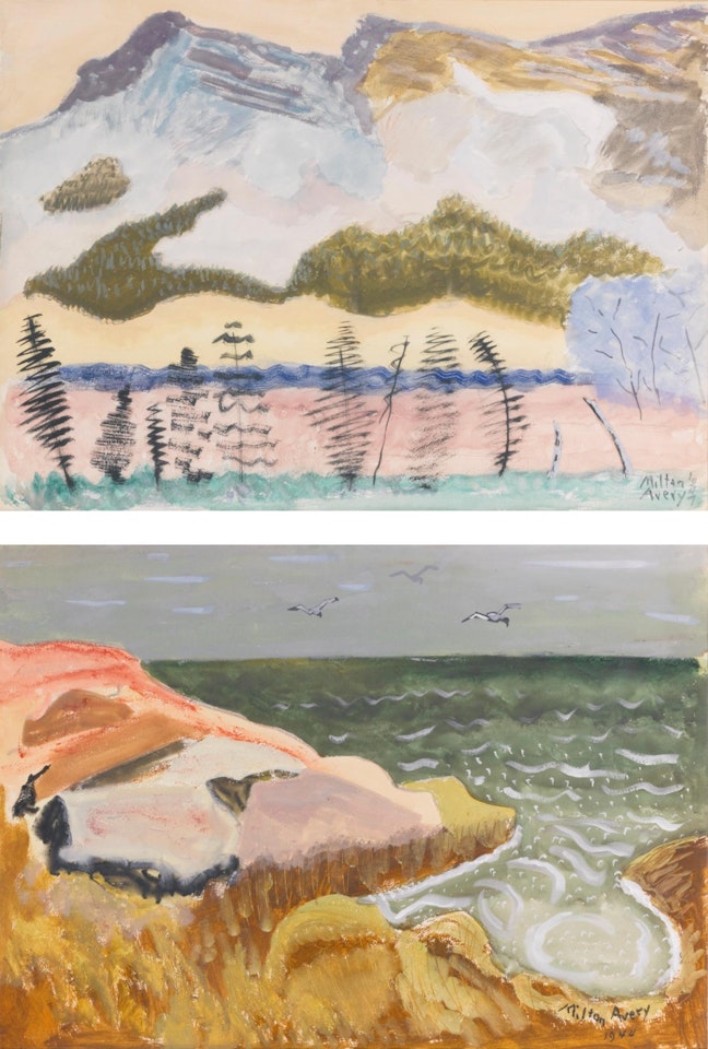 Mountain Landscape and Ocean with Gulls: A Double-sided Watercolor by Milton Avery