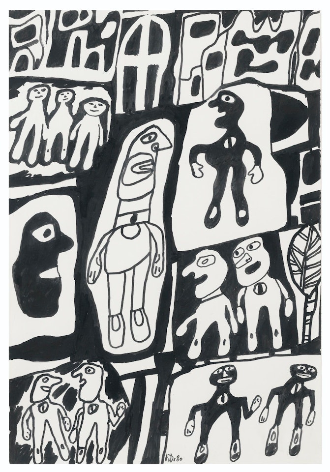 Site avec 12 personnages by Jean Dubuffet