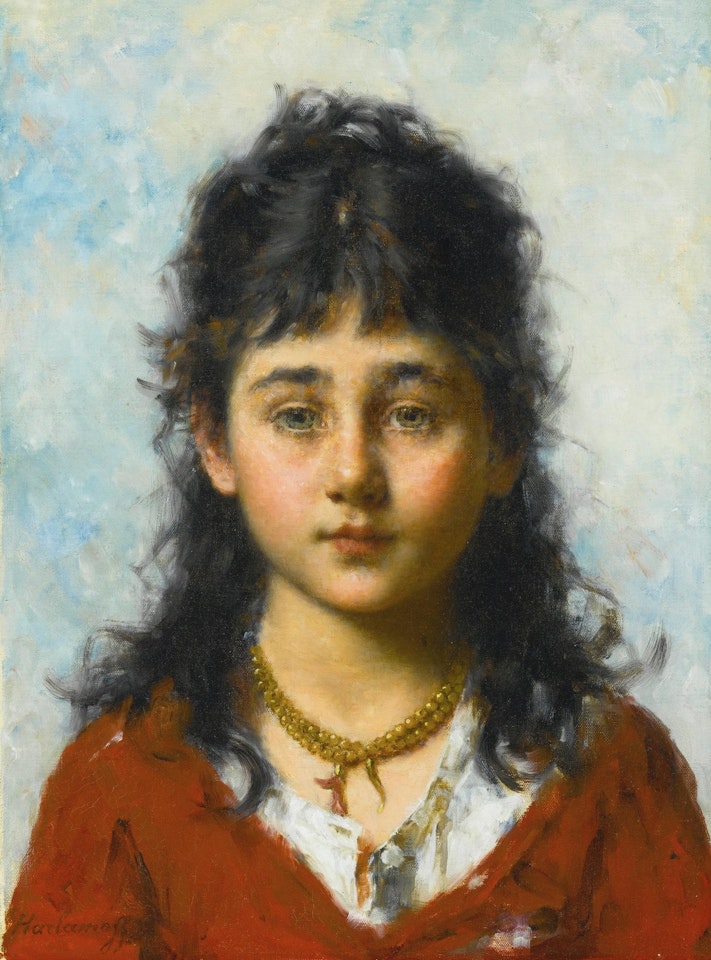 Portrait of a Young Girl Wearing a Necklace by Alexei Harlamoff