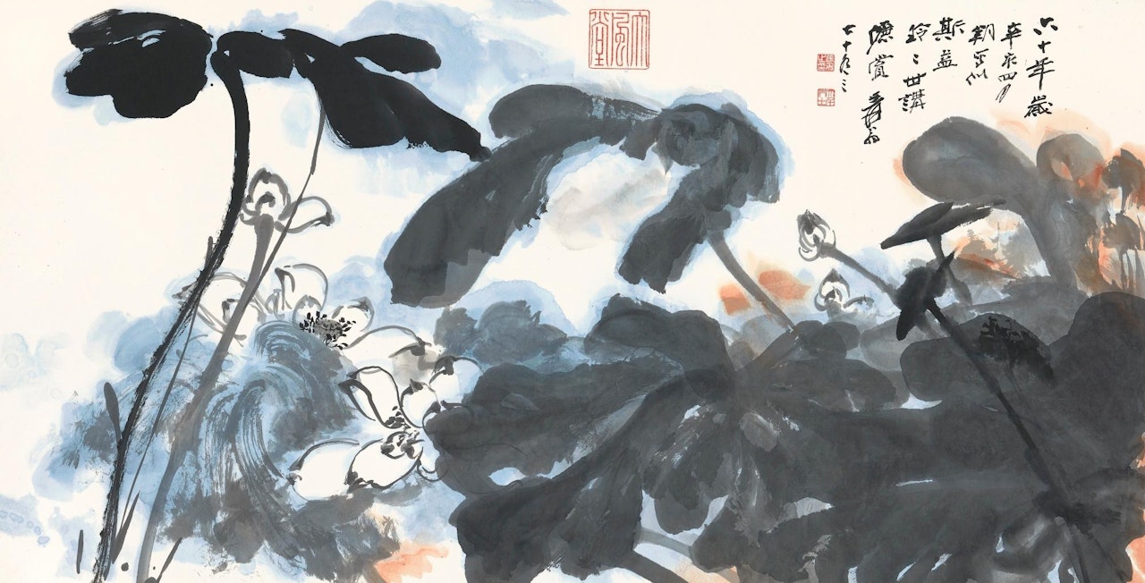 Lotus in the wind by Zhang Daqian
